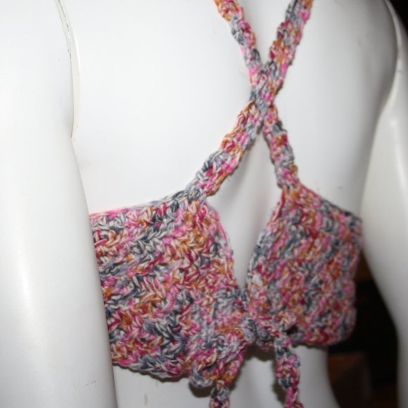 🌈🧶🎉 Handmade Festival Crop · Tie-Up · Size L - Picture 3 of 4